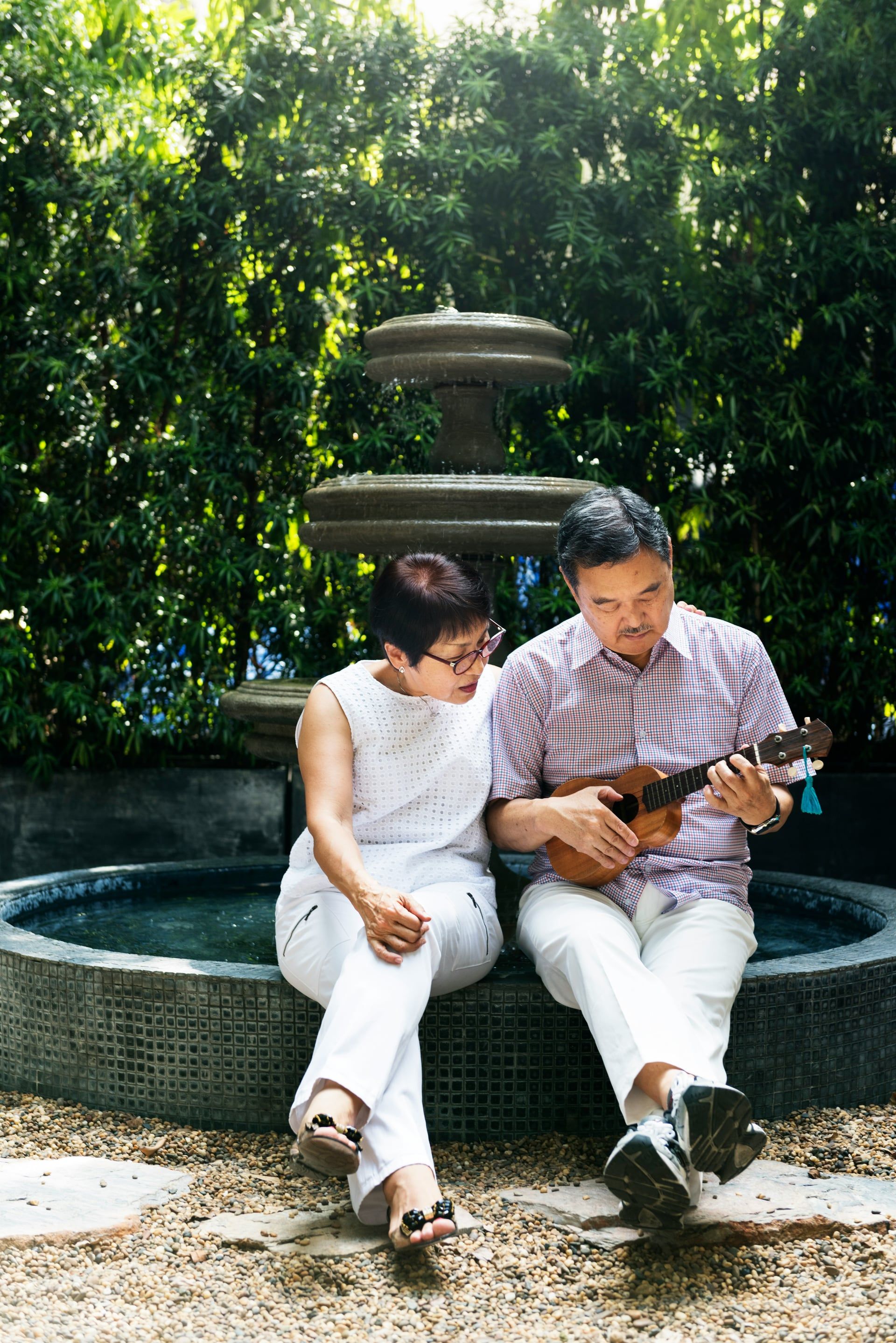 Couple sharing musical memories passed down through generations